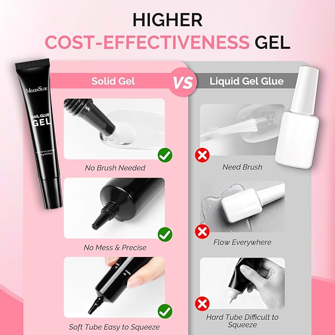 MelodySusie 2Pcs*20g Solid Nail Glue Gel, Super Strong&Long Lasting Soft Gel Nail Tips Glue for Acrylic Fake Nails, 3D Christmas Nail Art,Nail Gem,Soak off UV&LED Lamp Needed,Christmas Home DIY&Salon