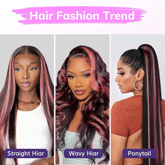 IDN BEAUTY Seamless Clip In Hair Extensions Human Hair, 14 Inch 30g 6Pcs Pink Straight Real Virgin Human Hair Seamless Clip Ins For Black Women PU Weft Invisible Edge