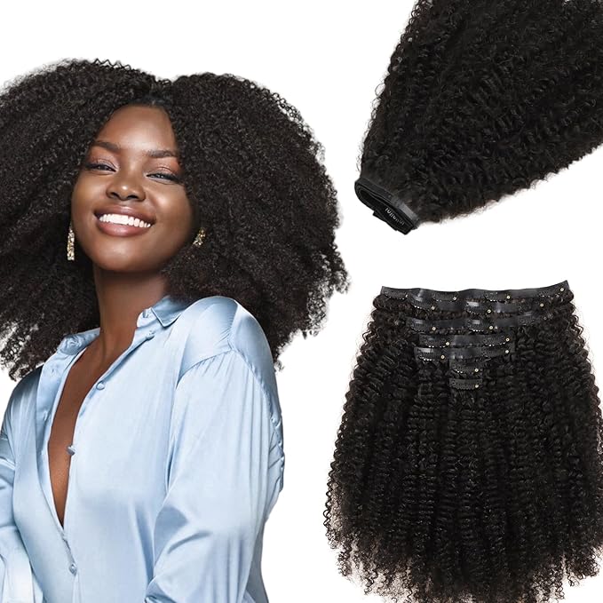 IDN BEAUTY Seamless Clip In Hair Extensions Human Hair, 3c 4a 4c Afro Kinky Curly 22 Inch 110g 7pcs Natural Black Seamless Curly Clip Ins Remy Hair Seamless Clip Ins For Black Women PU Invisible Edge