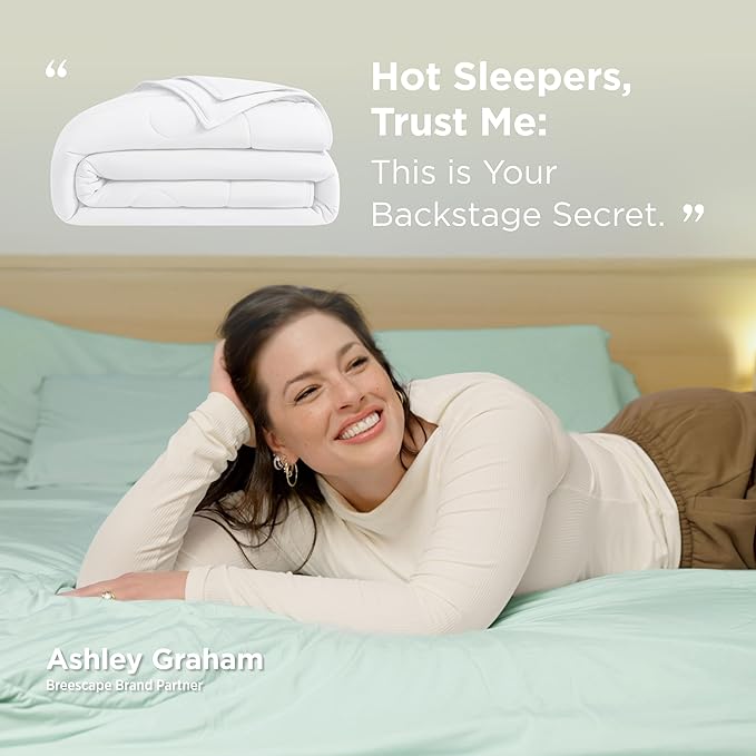 Breescape Cooling Comforter Twin Size - BlendTek™ Q-Max>0.46 Tech, Breathable Blanket for Hot Sleepers & Night Sweats Relief, Premium Lightweight Summer Bedding, 72x96 Inches, Snow White