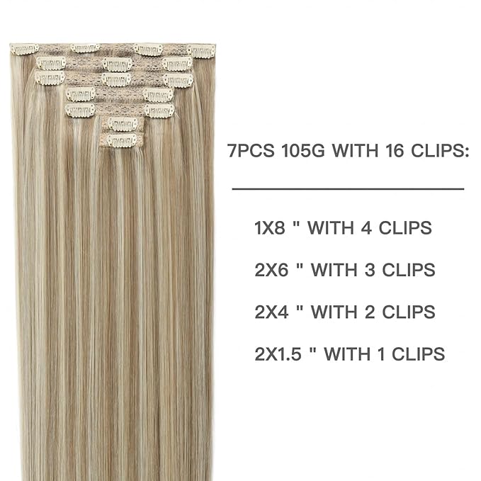 Clip in Hair Extensions Light Blonde Mix Golden Blonde Remy Clip on Hair Extensions Blonde Real Human Hair Clip in Extensions Double Weft 120g 7pcs 18inch