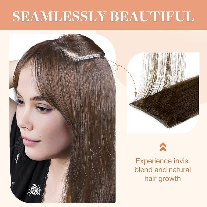 GOO GOO Invisi Edge Clip in Hair Extensions Set, 18inch 120g, 5pcs Injected Seamless PU Clip ins and 2pcs Classical PU Clip insip ins, Virgin Real Human Hair, #4A