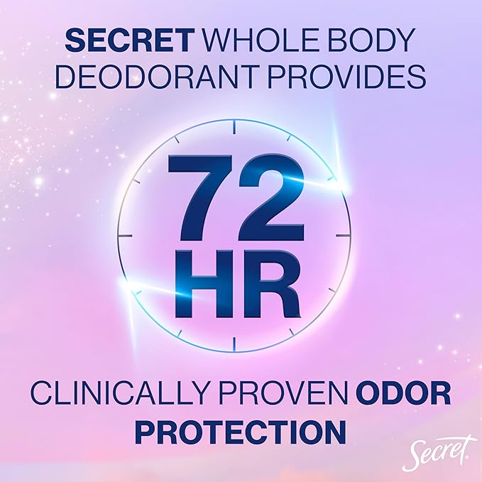 Secret Whole Body Deodorant Dry Feel Stick + Absorbs Sweat for Women, Naturally Derived Ingredients, Light & Fresh Scent, Aluminum Free Deodorant Stick, 72 HR Odor Protection, 2.4 oz