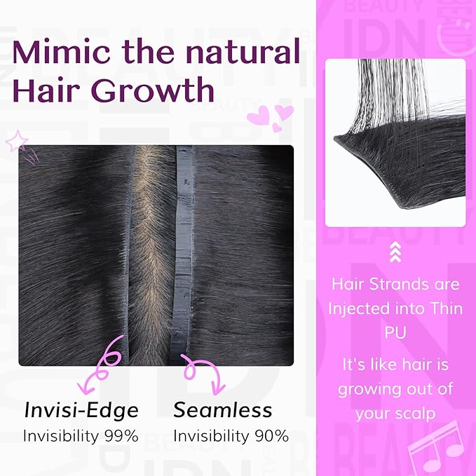 IDN BEAUTY 5+2 Invisi Edge Seamless Clip in Hair Extensions Human Hair Combo Pack, Kinky Straight 20 Inch 110g 5pcs Invisible Edge and 2pcs Seamless Clip ins for Black Women Natural Black No Leave Out