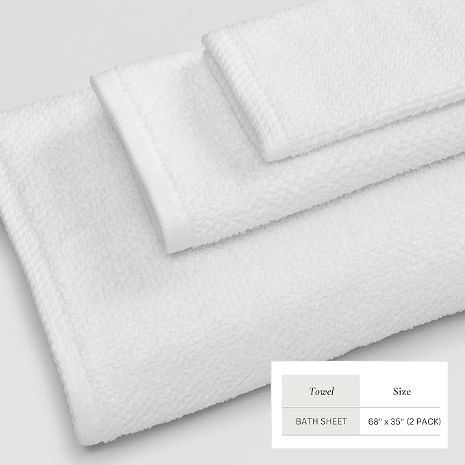 Great Bay Home 100% Cotton Oversized 2 Pack 68x35 Extra Large Towel Set - Absorbent, Quick-Drying, Durable Oversized Bath Sheets for Bathroom Décor (Optic White)