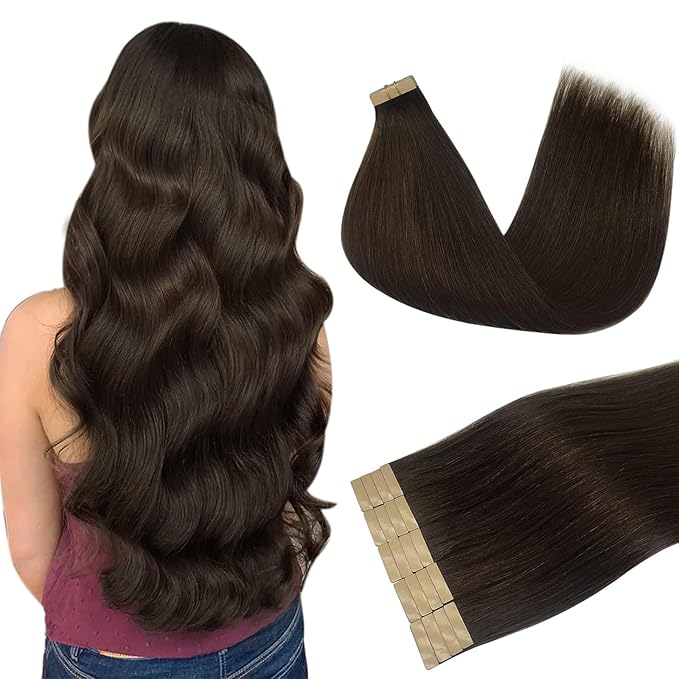 DOORES Hair Extensions Tape in Human Hair, Light Dark Brown 10 Inch 30g 20pcs, Tape in Human Hair Extensions Straight Hair Extensions Remy Natural Hair