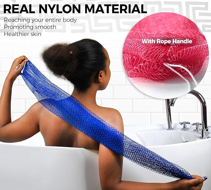 Loofah Sponge African Net Authentic - 2 Pieces Real African Exfoliating Sponge with Knots - African Net Wash Cloths for Body Scrubber Exfoliator Purple & Pink - Back Scrub for Shower Bath Accessories