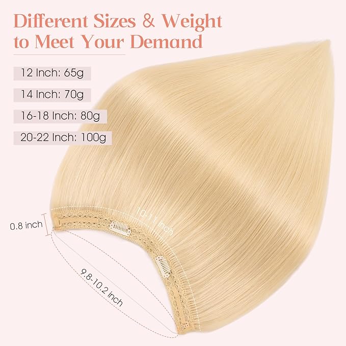 Hairro Wire Hair Extensions Human Hair, Fish Line Invisible Adjustable & Clips in Extensions Straight, 100% Real Hairpieces Seamless Blending for Women, 16 Inch 80g Platinum Blonde