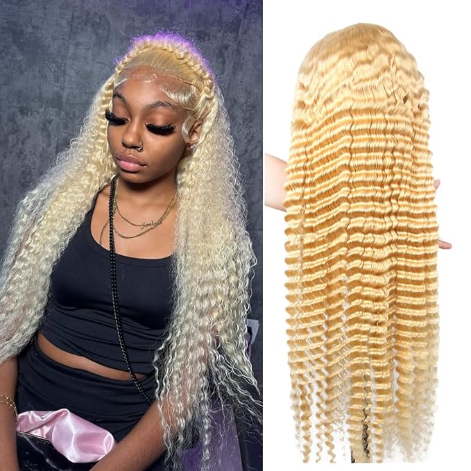 24 Inch 13x6 Lace Front Wigs Human Hair 613 Deep Wave Blonde 13x6 HD Lace Front Wigs Human Hair 200% Density Pre Plucked with Baby Hairs Wigs For Women Female