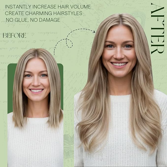 RUNATURE Clip in Hair Extensions Real Human Hair Clip in Extensions, Long Hair Extensions Clip Ins, Thick Full Head, Can Be Styled, 22 Inch 120g 7pcs #8P60 Ash Brown Highlight Platinum Blonde