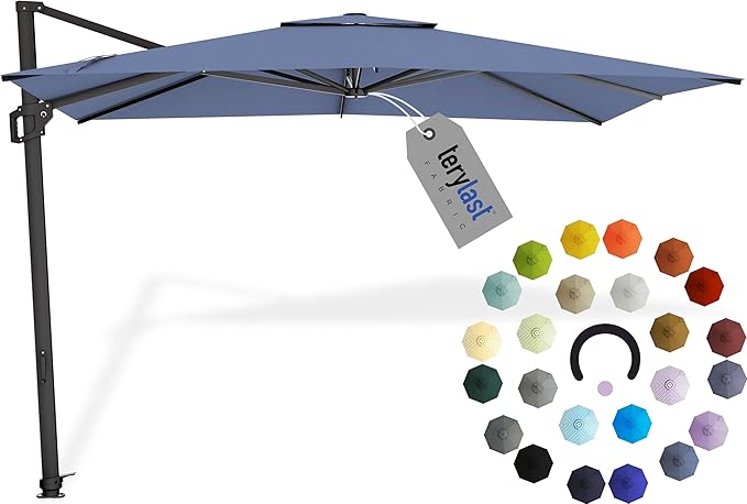 Midtown Umbrellas 9 x 9 Ft Outdoor Cantilever Patio Umbrella w/Terylast Light Navy Fabric - Rotate 360° Offset Patio Umbrella, Deck Patio Umbrella, Backyard Umbrella & Garden Umbrella - Black Frame