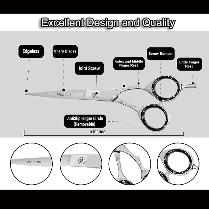 Professional 6 inches Hair Cutting Scissors, Premium Quality Stainless Steel Hair Scissors, Hair Shears for Barber Salon & Home (Silver)