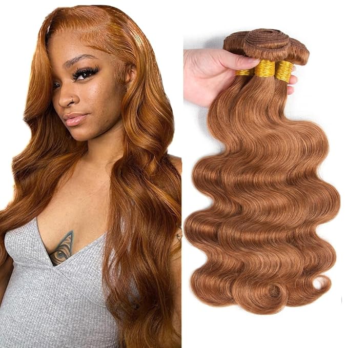 Light Brown Human Hair Bundles Brown Body Wave Bundles 24 26 28 Inch Brazilian Virgin Remy Mixed Length 3 Bundles Color 30 Bundles Human Hair Extensions for Women