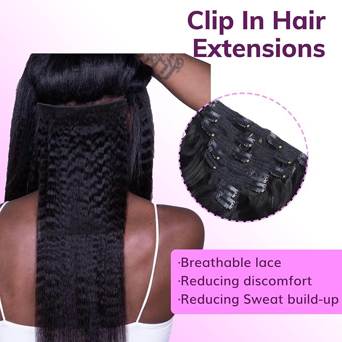 IDN BEAUTY Clip In Hair Extensions Real Human Hair, 18 Inch 120g 7pcs Kinky Straight Clip Ins Natural Black Human Hair Clip In Extensions Remy Hair Clip Ins Real Human Hair Black Women Thick Hair