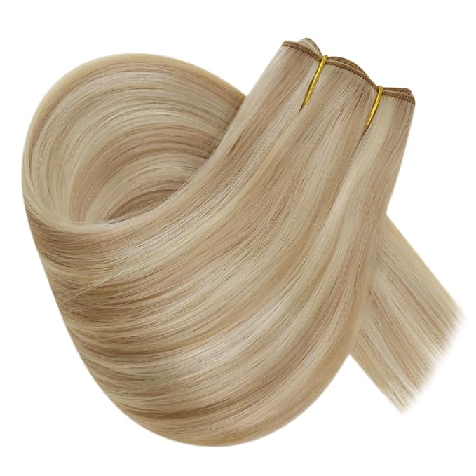 RUNATURE Invisible Wire Hair Extensions, Real Human Hair Extensions Blonde, Fish Line Hair Extension, Easy to Apply, 16 Inch 80g #18P613 Honey Blonde