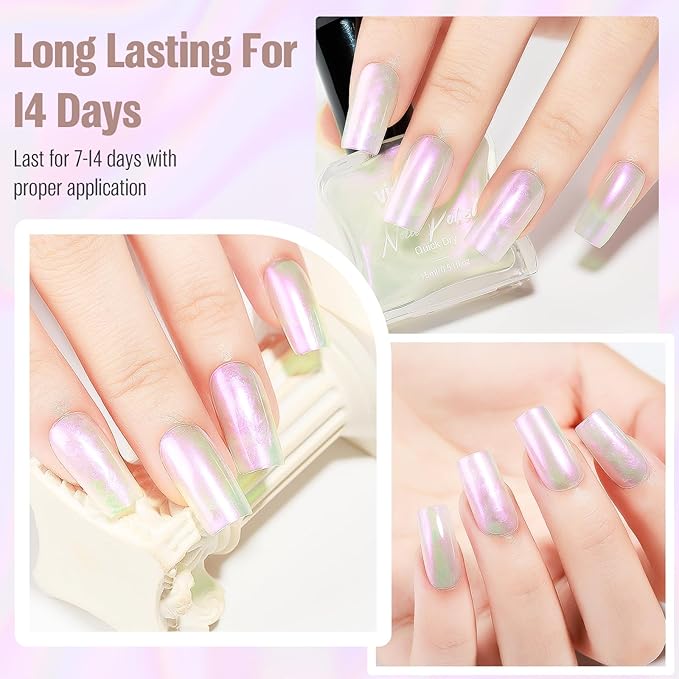 Pearl Pink Iridescent Nail Polish 15ml - Aurora Mermaid & Unicorn Glossy, Quick Dry Air Dry Long Lasting, Oil-Based Vegan Nail Art Polish - DIY at Home