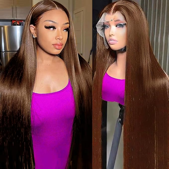 AMIRTY 200% Density Chocolate Brown Lace Front Wigs Human Hair for Women 13X4 HD Transparent Lace Front Wigs Brazilian Virgin Straight Wig Human Hair Pre Plucked With BabyHair 20Inch