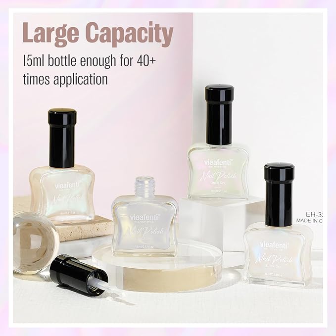 Pearl Pink Iridescent Nail Polish 15ml - Aurora Mermaid & Unicorn Glossy, Quick Dry Air Dry Long Lasting, Oil-Based Vegan Nail Art Polish - DIY at Home