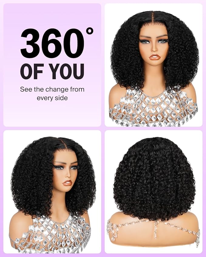 6x6 Bob Wig Human Hair Glueless Wigs Human Hair Bob Wig Curly Human Hair Wig Pre Plucked Pre Cut HD Lace Pre Bleached Glueless Bob Wigs for Black Women 12Inch