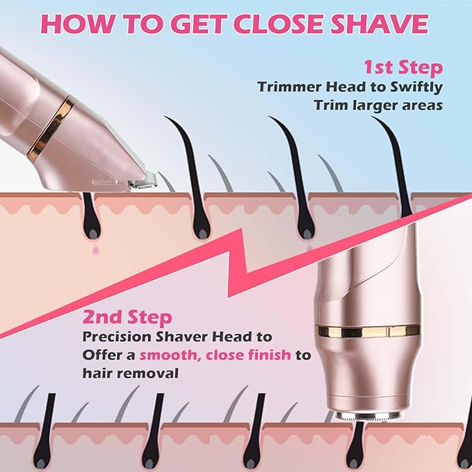Bikini Trimmer for Women 2-in-1 Electric Razors for Women with Body & Facial Heads, Rechargeable Bikini Shaver for Smooth Pubic & Body Grooming, Waterproof, Portable & Travel-Friendly Gift