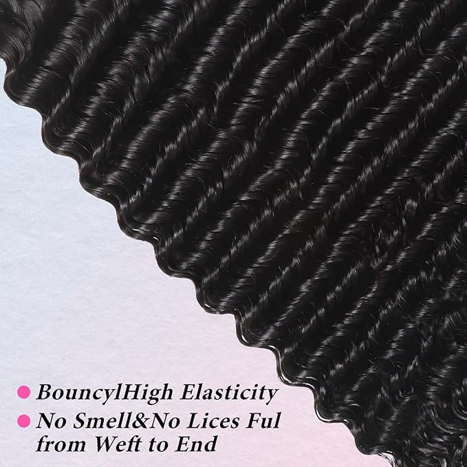 12A 3Bundles Human Hair 20 22 24 lnch Deep Wave Bundles Human Hair 100% Unprocessed Virgin Deep Curly Bundles Extensions Natural Black