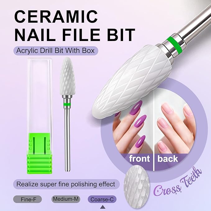 Fantexy 3/32" Ceramic Nail Drill Bit - Remove Acrylic Hard Gels Quickly and Safely,White Ceramic Cone File Bit for Nail Art,Manicure,Pedicure,Gel,Cuticle Clean(Coarse - C)