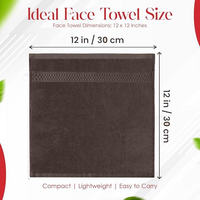 RIVERSIDE 12 Pack Premium 100% Cotton Face Washcloths, 550 GSM, 12 x 12 Inches, Soft, Absorbent Towels for Body & Shower, Bathroom Wash Clothes, Durable Face Towels Set for Spa, Gym, Brown