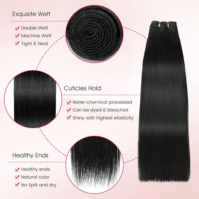 Human Hair Bundles,Straight 1 Bundles 16 Inch,16A Bundles Human Hair,100% Unprocessed Virgin Brazilian Hair Extensions Double Weft, Quick Weave Sew In Hair