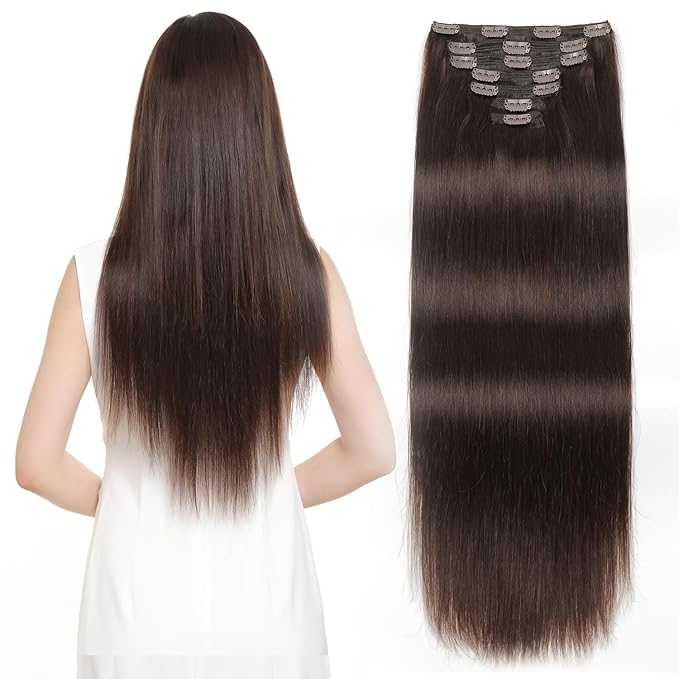 Sisily Clip in Hair Extensions Real Human Hair, 22 inch 170g, Dark Brown, 100% Brazilian Remy Human Hair Clip in Extensions Soft Straight 7pcs Per Set with 16 Clips Double Weft
