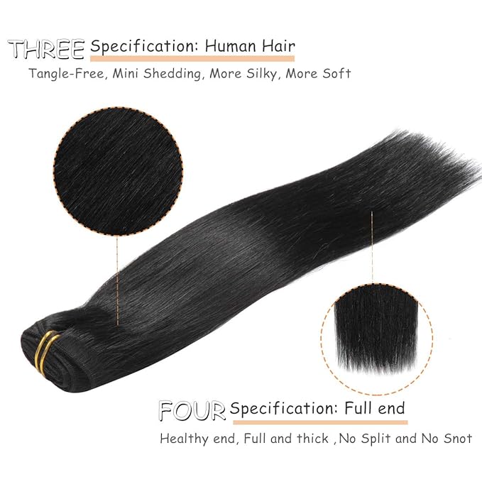 Caliee Black Hair Extensions Clip in Human Hair Thick Hair Extension Full Head Seamless Double Weft Lace Remy Hair Extensions Clip in Hair Human Hair with 16 Clips 120g 18inch