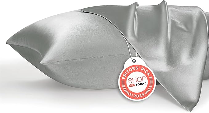 Bedsure Satin Pillowcase, Similar to Silk Pillow Cases Queen Size Set of 2, Cooling Pillow Case Covers with Envelope Closure, Christmas Room Decor Gifts for Women Men, Silver Grey, 20x30 Inches, 2pcs