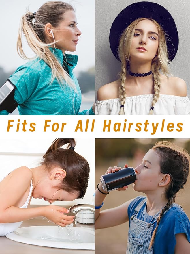 Youxuan No Damage Soft Polyester Hair Ties, No Tug Scrunchies Hair Bands with Strong Elasticity - Black, 50 Pieces