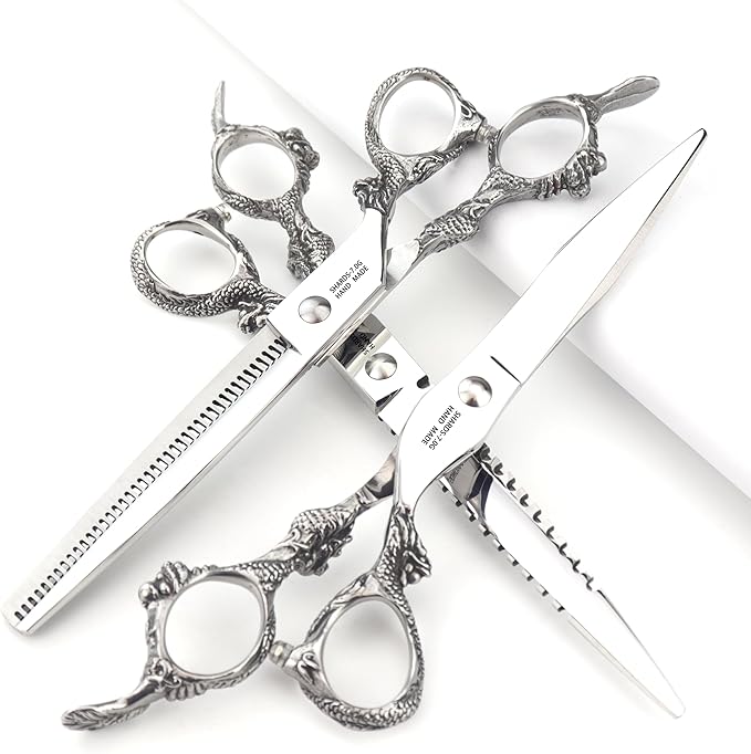 7" 7.5" 8"9" Professional Hairdressing Scissors Barber Salon Hair Cutting Dragon Shears (Large). (7 inch 3pc)