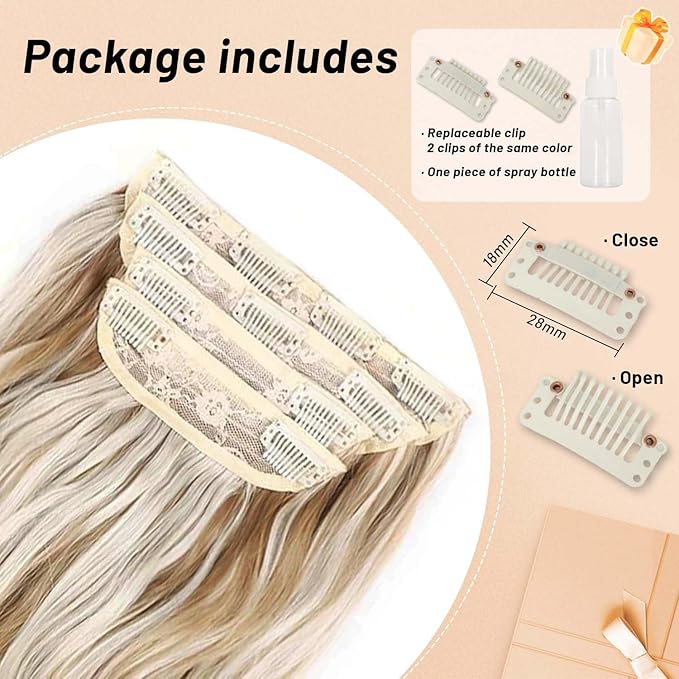 4PCS Clip in Hair Extensions 20 Inch Long Wavy Hair Extension Clip Ins Caramel Brown Mixed Honey Blonde Hair Extensions for Women Synthetic Highlights Hairpieces for Women (20INCH, P22/60A)