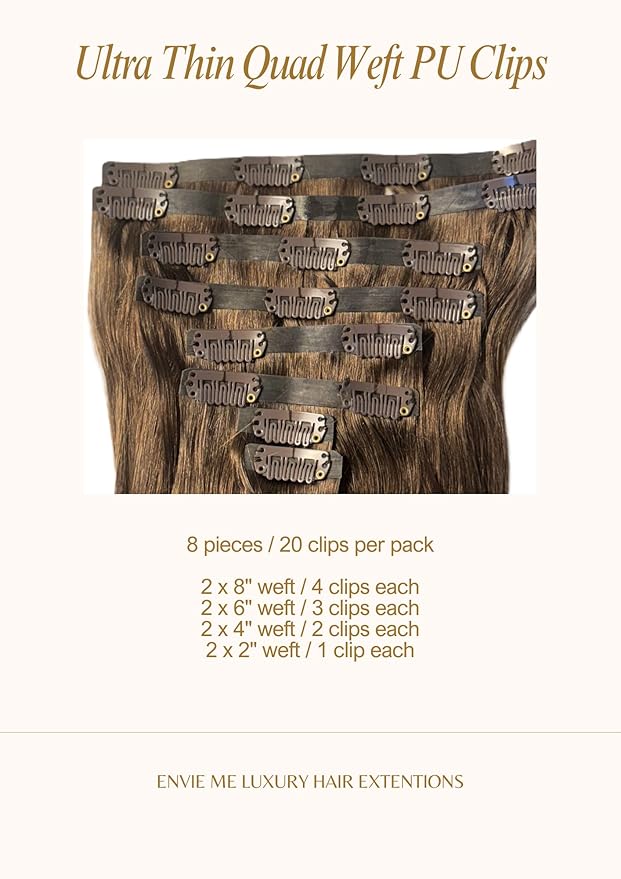 Remy Cuticle Intact Double Drawn Real Human Hair Seamless-Invisible Clip Deep Wave Curl Human Hair Extentions #2 Dark Chocolate Brown 22 inch 120g 8 pcs