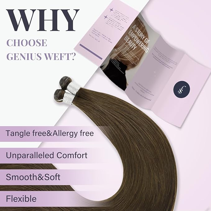 Fshine Genius Weft Hair Extensions for Women Light Brown Hair Extensions Sew in Human Brown Bundle One Piece Bundle Natural Weave 14 Inch 50g