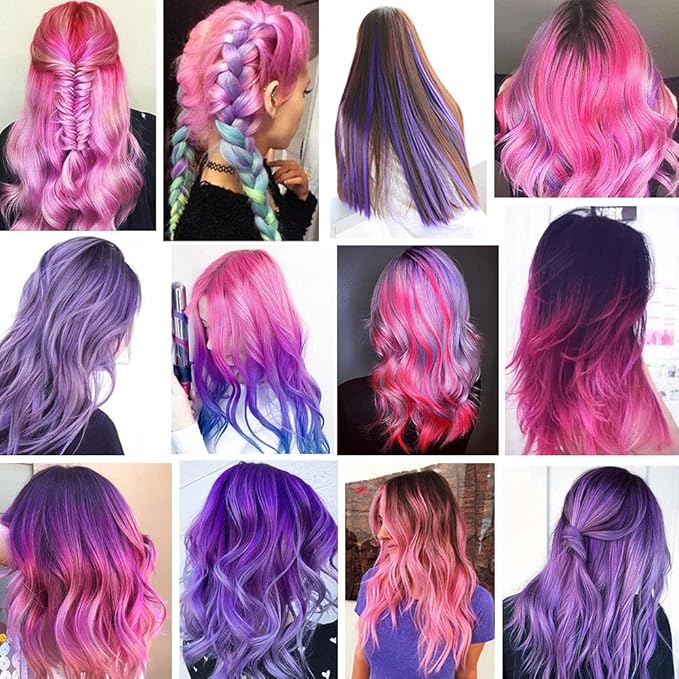Rhyme Colored Hair Extensions Clip In 21 inch Straight Rainbow Hair Extensions Accessories For Girls Kids Women Birthday Festival Gift Party Highlights Rainbow Wig Pieces 12PCS (Pink Lavender)