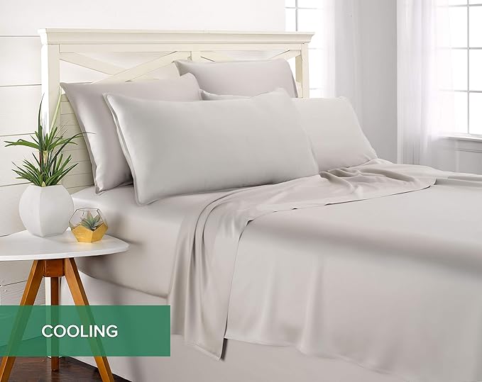 Pure Bamboo King Sheets, Genuine 100% Organic Viscose Derived from Bamboo Bed Sheet Set, Luxuriously Soft & Cooling, Double Stitching, 2 Year Quality Promise (King, Silver Pearl)