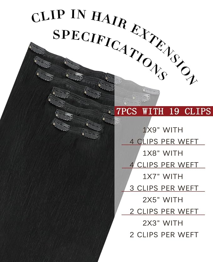 Clips Ins Real Human Hair Jet Black Clip In hair extensions 16inch 140g 7pcs Hair Extensions for Women Natural Hair(#1-16inch)
