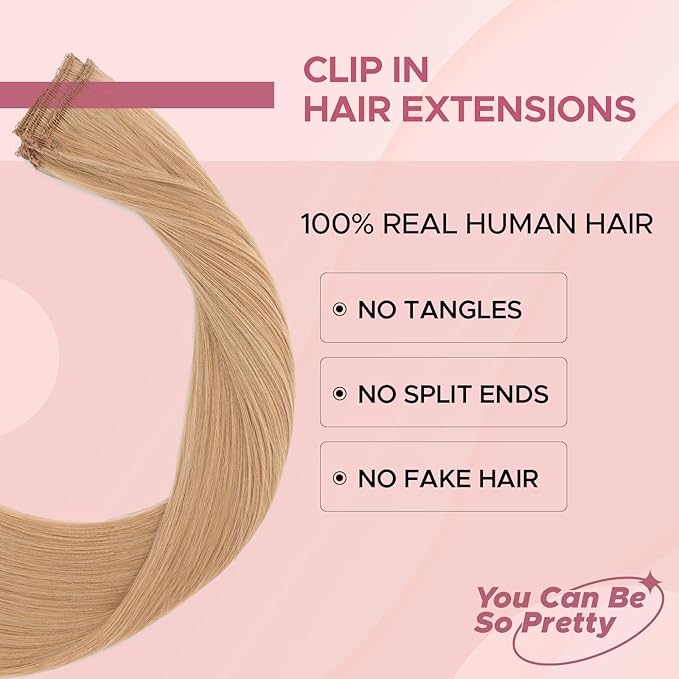 Clip in Hair Extensions Real Human Hair for Women, 10 Inch 31g 6pcs, Dark Blonde, Straight - Highlight, Add Volume and Length for Daily Wear, Parties, Weddings