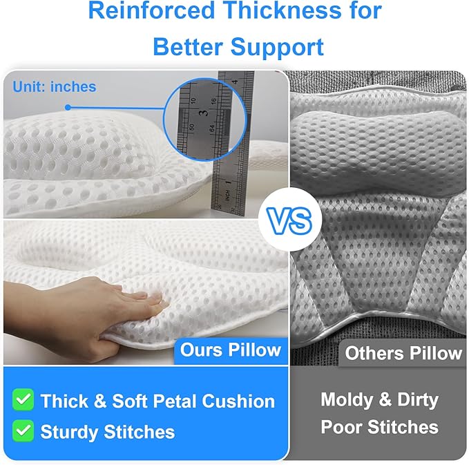 2025 Petal-Shaped Ultra-Comfort Bath tub Pillow for Head,Neck and Backrest,Extra Thick & Soft,Anti-Slip Suction Cups,Fit All Bathtubs,Washable,Luxury Bathroom Accessories,Spa Day Gifts for Women Men