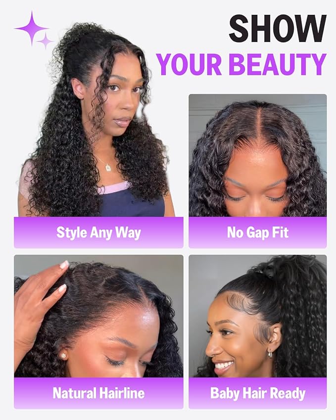 13x6 Glueless Lace Front Wigs Human Hair Pre Plucked Pre Cut 220% Density Burmese Curly With Drawstring Wig Human Hair HD Ear-to-Ear Lace Frontal Deep Wave Wig 20 Inch