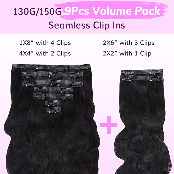 IDN BEAUTY Seamless Clip In Hair Extensions Human Hair, Body Wave 14 Inch 130g 9pcs Natural Black Real Virgin Human Hair Seamless Clip Ins For Black Women PU Weft Invisible Edge