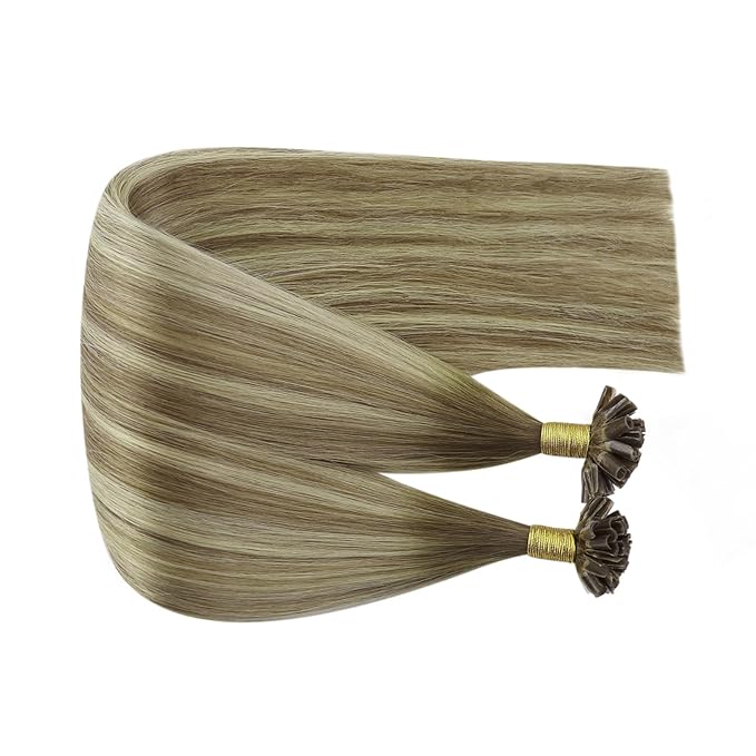 Fshine Ombre Pre Bonded Hair Extensions Remy Hair Dark Brown Fading to Light Brown and Golden Blonde U Tip Human Hair Extensions Hot Fusion Long Real Hair Extensions 22 Inch 40g