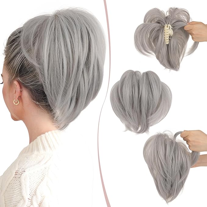 Claw Clip Short Ponytail Hair Extensions Messy Bun Hair Piece Pony Tails Hair Extensions with Bendable Metal Wire Hair Pieces DIY Style 8 Inch 88A/503