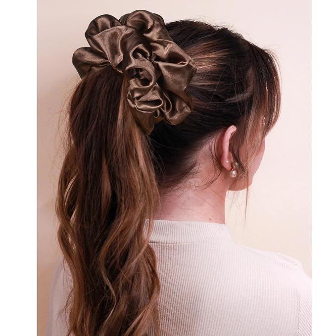CEELGON Dark Brown Big Satin Scrunchie6.5 Inches Jumbo Scrunchies Silky Hair Ties Oversized Ponytail Holderfor Thick Curly Hair Extra Large Hair Accessories for Women (Espresso)