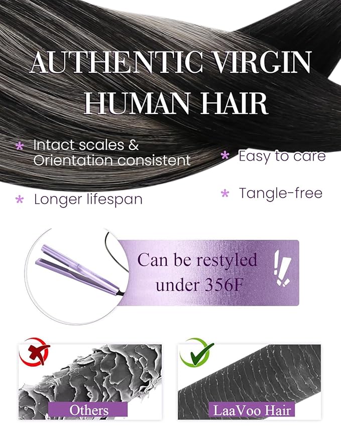 LaaVoo U Tip Hair Extensions Human Hair Ombre Black K tip Hair Extension Real Human Hair Natural Black to Silver KTip Human Hair Extensions Hot Fusion 22 inch 50g/50s