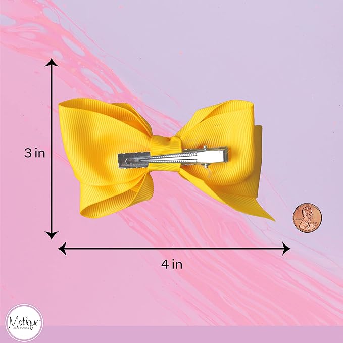 4 Inch Grosgrain Hair Bow for Girls (Yellow)