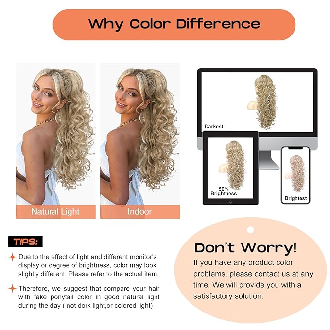 SEIKEA Ponytail Extension, 24" Fluffy Long Wavy Curly Claw Clip Hair Extensions Ponytail Multi-layered Clip in Fake Pony Tails Natural Soft Synthetic Hairpiece Ash Blonde White Blonde Highlights