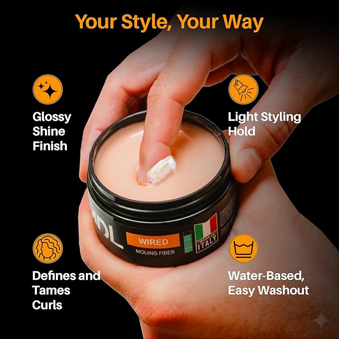 WIRED Molding Fiber Hair Wax for Men, Light Hold Pomade with Glossy Shine, Water-Based Hair Styling Product for All Hair Types, Flexible Definition and Smooth Finish, Made in Italy, 100ml